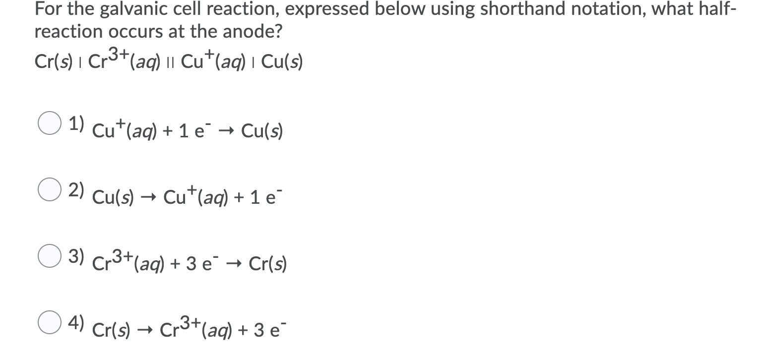 Solved For the galvanic cell reaction, expressed below using | Chegg.com