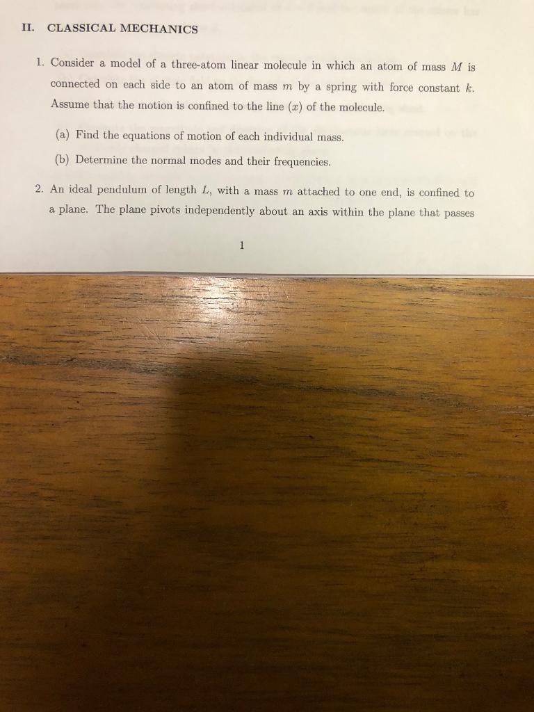 Solved Classical Mechanics: Please Answer Question 1. Write | Chegg.com