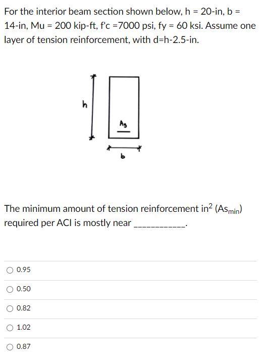 Solved For the interior beam section shown below, h = 20-in, | Chegg.com
