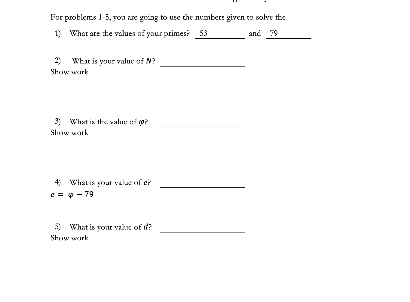 Solved For problems 1-5, you are going to use the numbers | Chegg.com