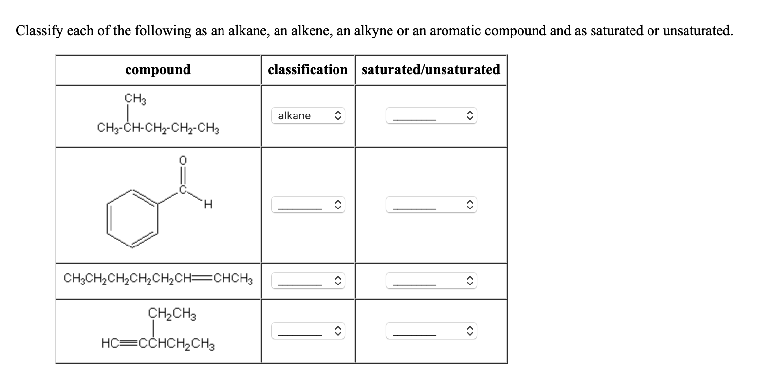 Solved Classify each of the following as an alkane, an | Chegg.com