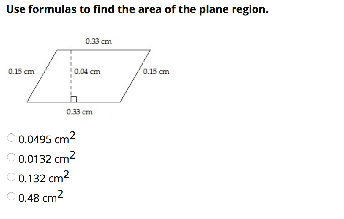 Solved Use formulas to find the area of the plane region. | Chegg.com