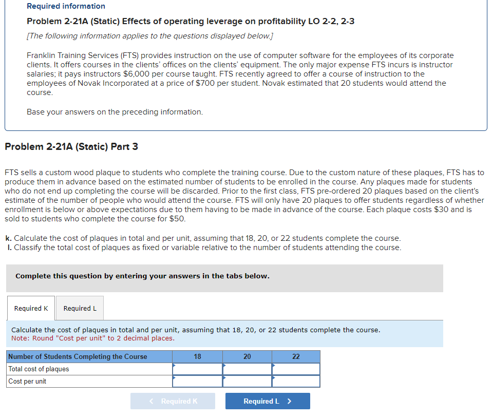 Problem 2-21A (Static) Effects of operating leverage | Chegg.com