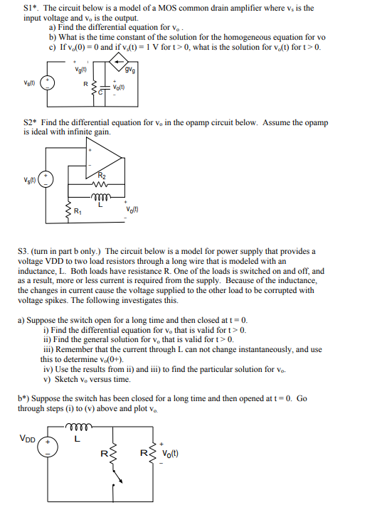 Solved S1. The circuit below is a model of a MOS common | Chegg.com