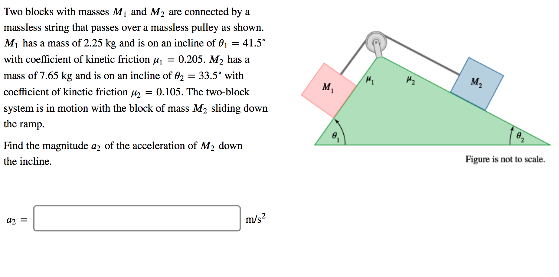 Two Blocks with masses m1. Incline 12% сколько. Find Acceleration Sliding down. Equation String Block with Weight.