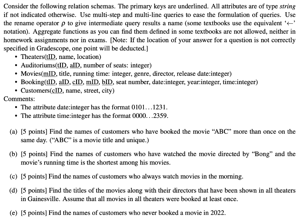 Solved Consider The Following Relation Schemas. The Primary | Chegg.com