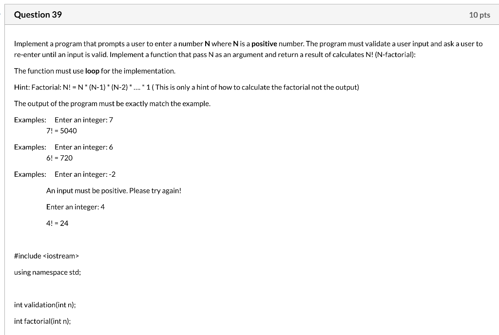 Solved Question 39 10 pts Implement a program that prompts a | Chegg.com