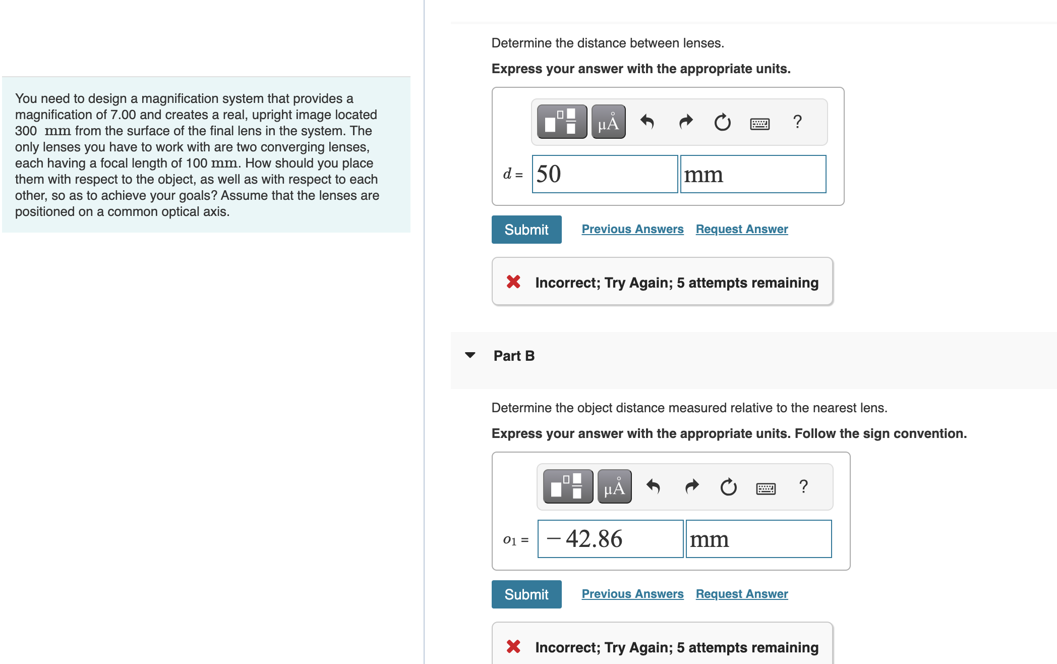 Solved Determine the distance between lenses. Express your