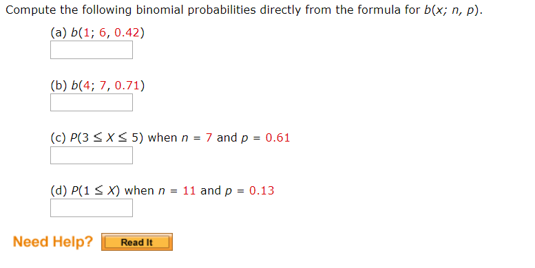 Solved Compute The Following Binomial Probabilities Directly | Chegg.com