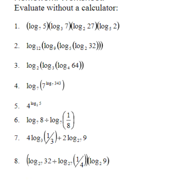 Evaluate Without A Calculator 1 Log 5 Log Chegg 