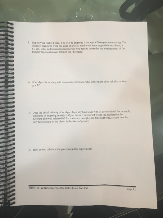 PRELAB Experiment 5 Picket Fence Free Fall
