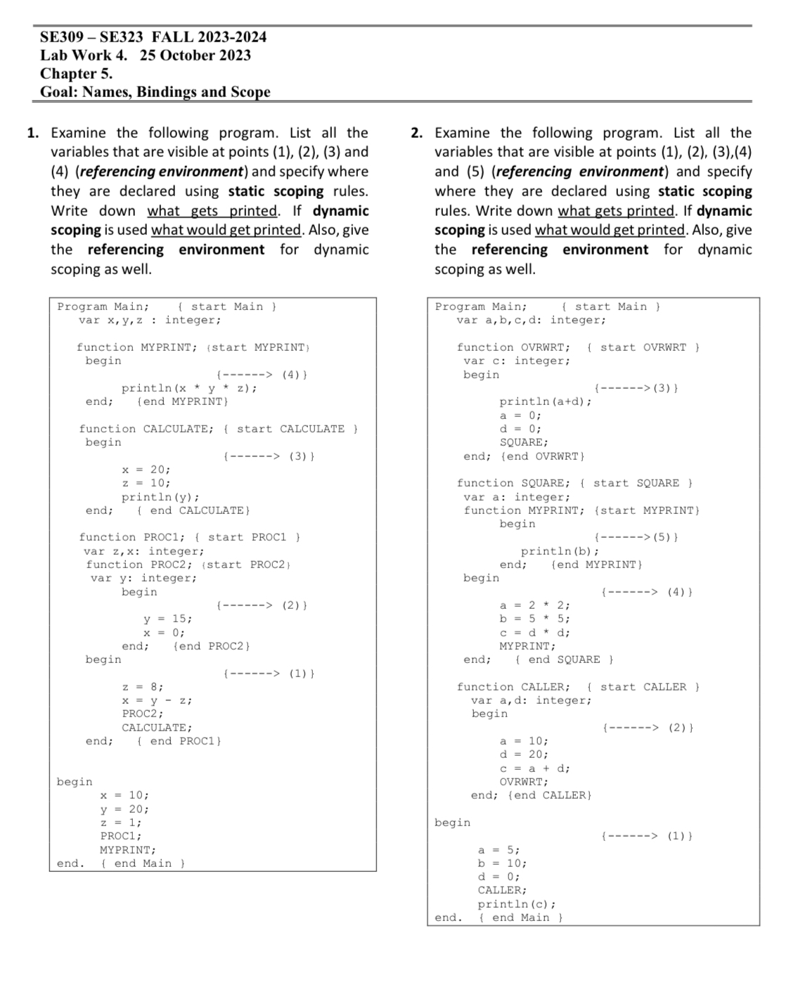 Solved SE309 - SE323 FALL 2023-2024 Lab Work 4. 25 October | Chegg.com
