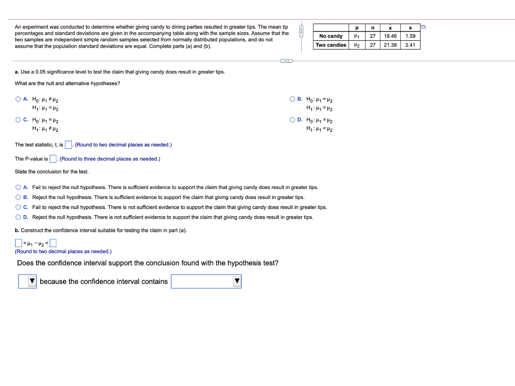 Solved An experiment was conducted to determine whether | Chegg.com