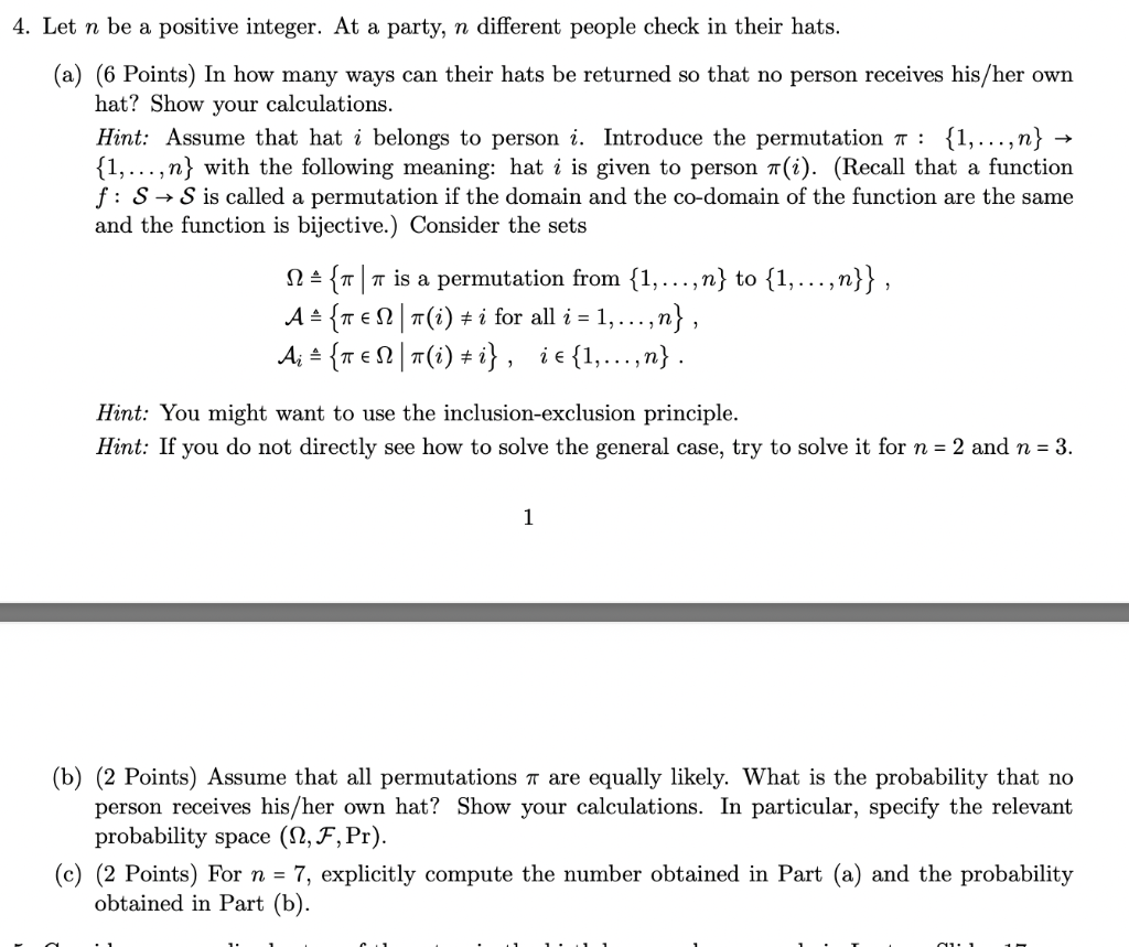 Let n be a positive integer. At a party, n different | Chegg.com