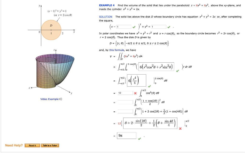 Solved Example 4 Find The Volume Of The Solid That Lies Chegg Com