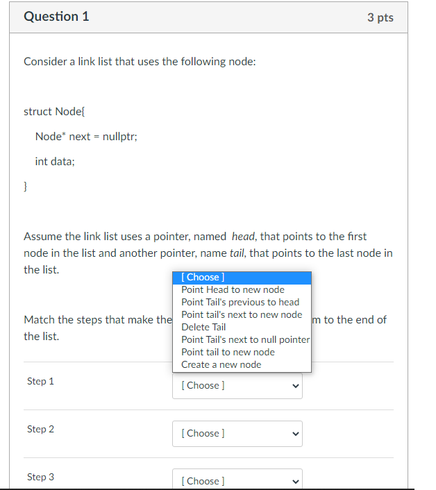 Solved Question 1 3 pts Consider a link list that uses the | Chegg.com
