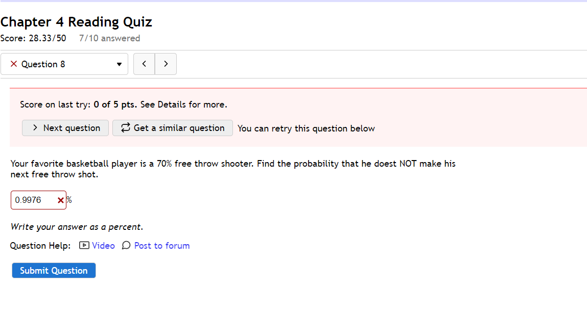Solved Question 10 > B 0/5 pts 399 Detai A test was given to | Chegg.com