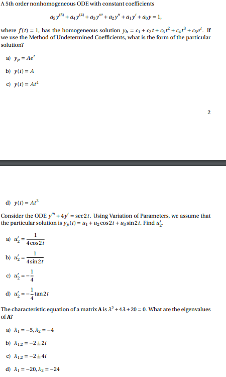 Solved A 5th order nonhomogeneous ODE with constant | Chegg.com