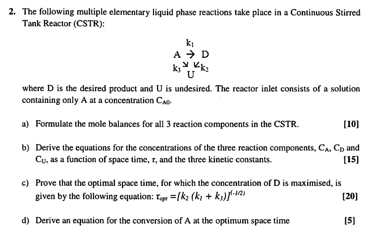 Solved 2. The following multiple elementary liquid phase | Chegg.com