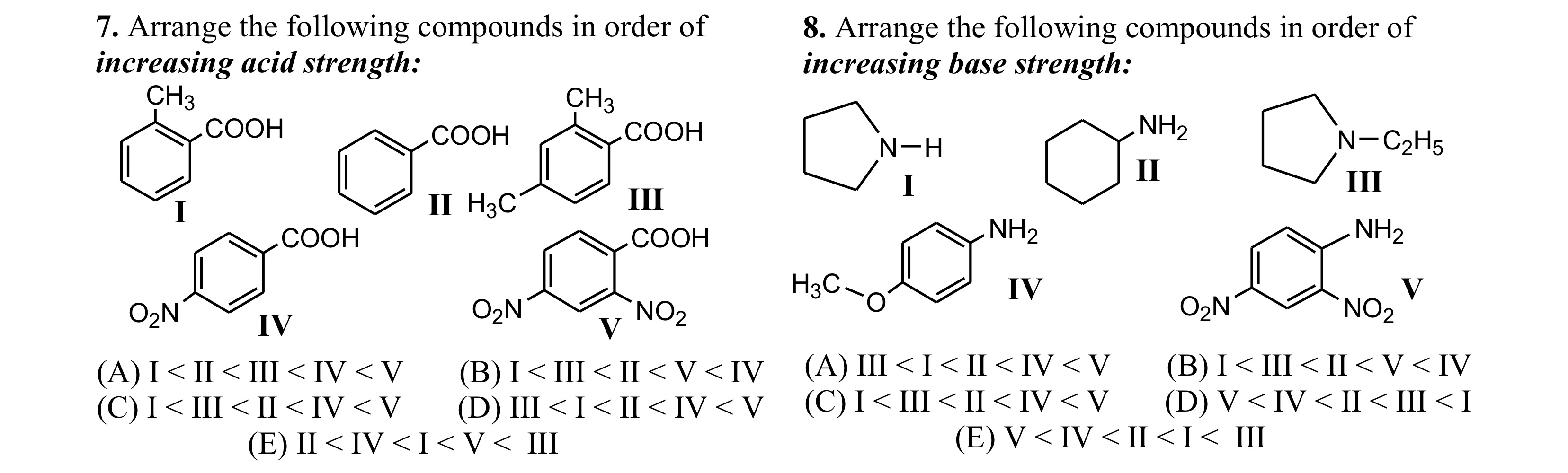 Solved 7. Arrange the following compounds in order of | Chegg.com