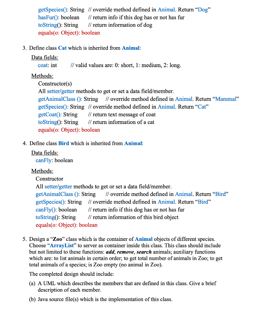 Solved 1. Redefine class Animal Data fields name String
