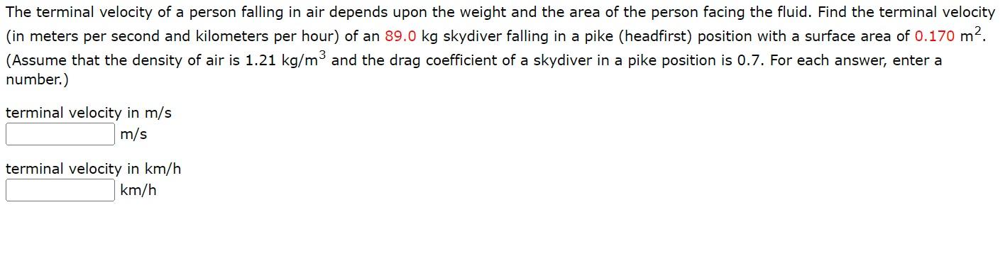 Solved The terminal velocity of a person falling in air | Chegg.com