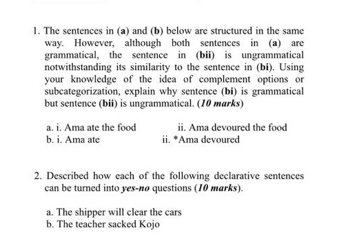 1. The Sentences In (a) And (b) Below Are Structured | Chegg.com