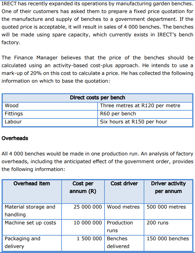 Solved Calculate the price per bench to be quoted, using the | Chegg.com