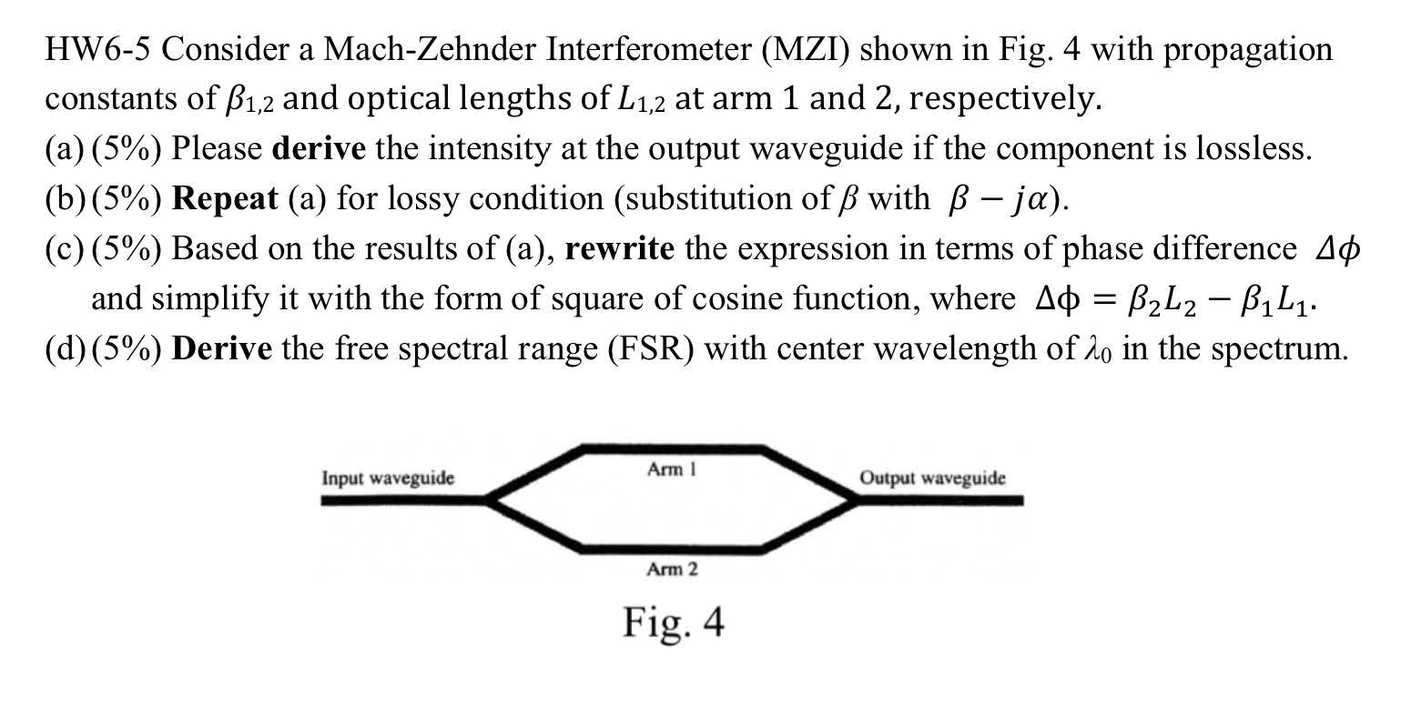 Solved HW6-5 ﻿Consider A Mach-Zehnder Interferometer (MZI) | Chegg.com