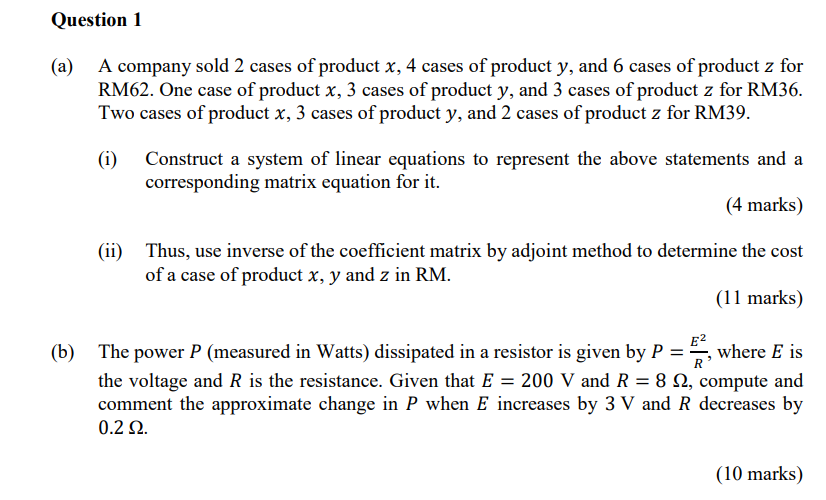 Solved Question 1 (a) A company sold 2 cases of product x, 4 | Chegg.com