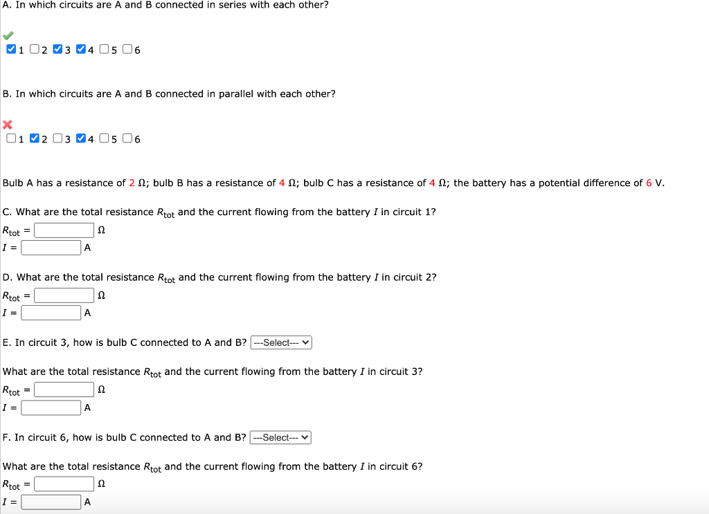 Solved Six circuits containing a battery and two or more | Chegg.com