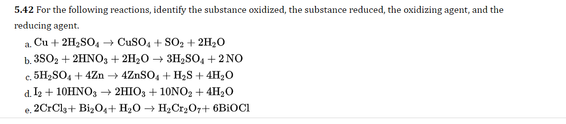 Solved 5.42 For the following reactions, identify the | Chegg.com