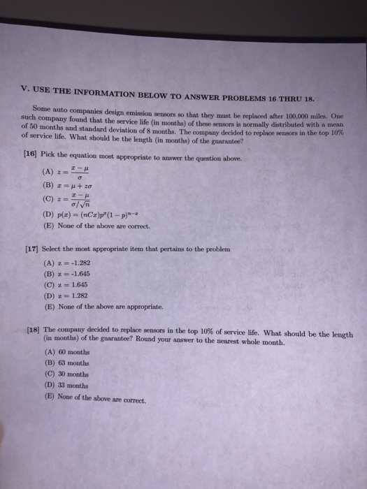 Solved V. USE THE INFORMATION BELOW TO ANSWER PROBLEMS 16 | Chegg.com