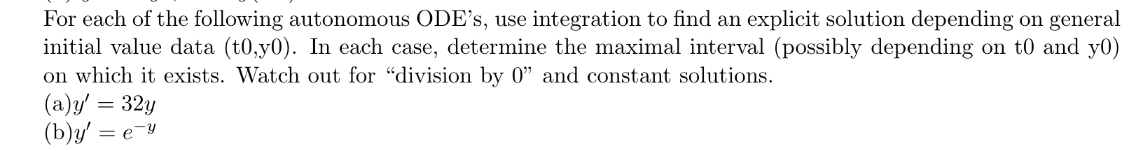Solved For each of the following autonomous ODE's, use | Chegg.com