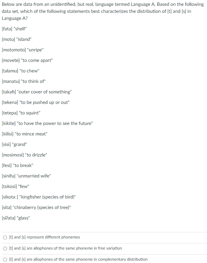 Solved [t] and [s] represent different phonemes [t] and [s] | Chegg.com