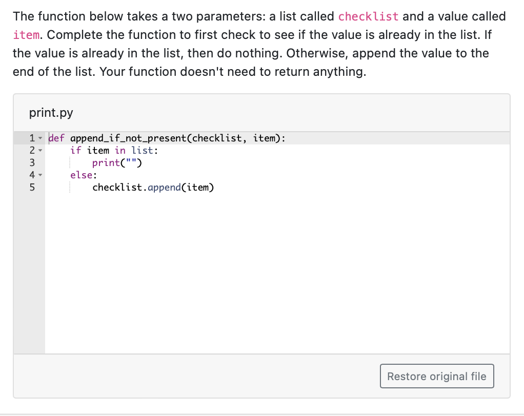 Solved The function below takes a two parameters: a list | Chegg.com