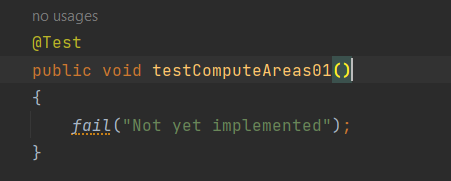 Solved no usages (aTest public void testComputeAreas 01() ∣ | Chegg.com