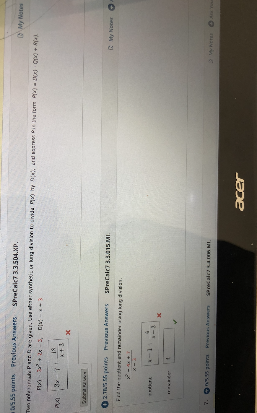 Solved 0/5.55 points Previous Answers SPreCalc7 3.3.504.XP. | Chegg.com