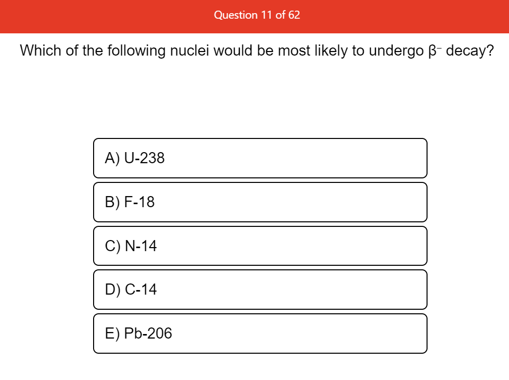 Question 11 Of 62 Which Of The Following Nuclei Would Chegg Com