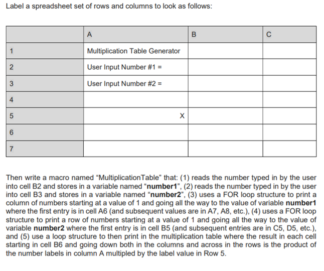 Label a spreadsheet Set of rows and columns to look | Chegg.com