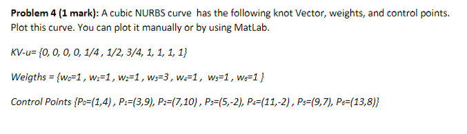 Solved Problem 4 (1 mark): A cubic NURBS curve has the | Chegg.com