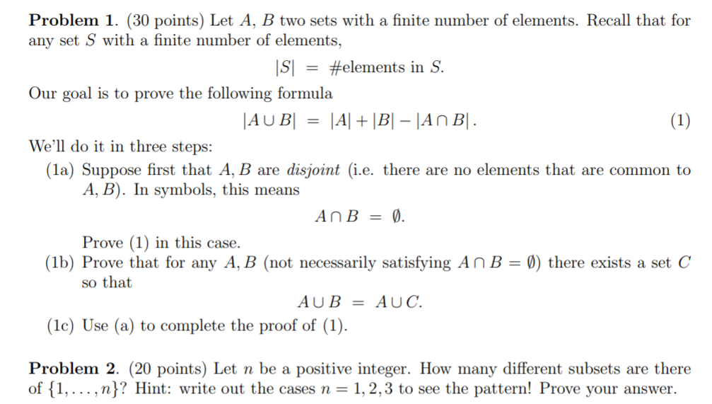 Solved Problem 1. (30 Points) Let A, B Two Sets With A | Chegg.com