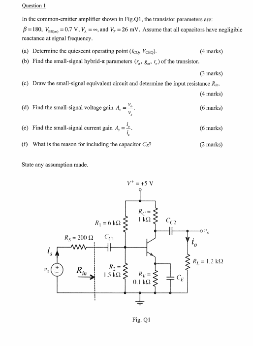 Solved Question 1 In The Common-emitter Amplifier Shown In | Chegg.com