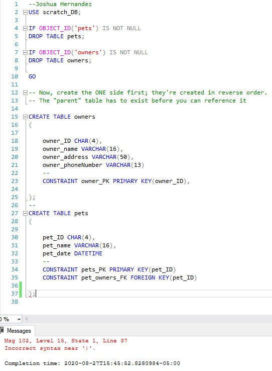 Solved I need help with a syntax error at the end of the | Chegg.com