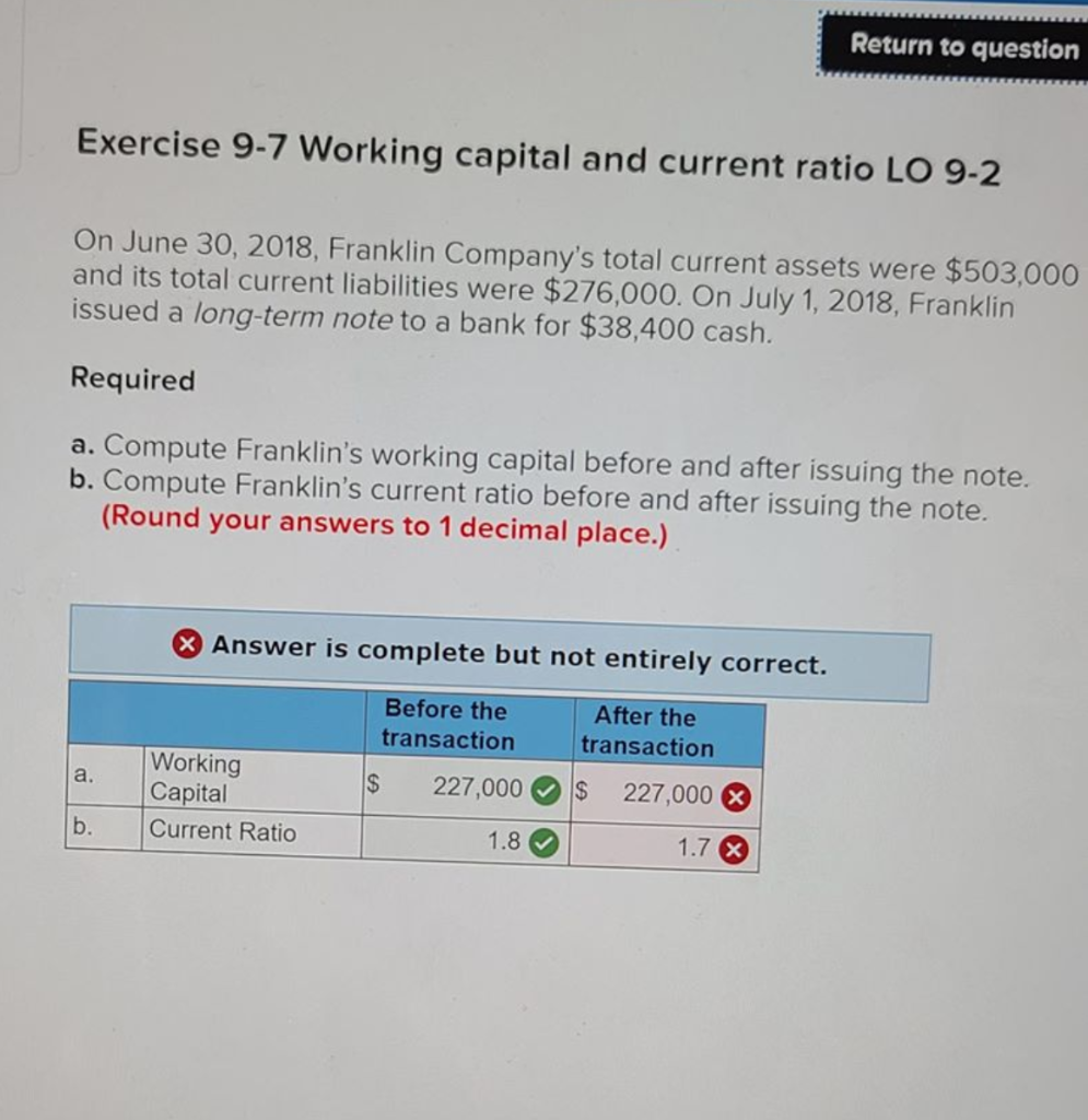 Solved Return To Question Exercise 9-7 Working Capital And | Chegg.com