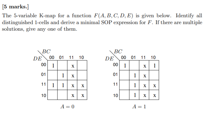 Solved (5 marks.] The 5-variable K-map for a function | Chegg.com