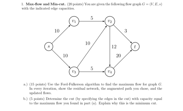 Solved l. Max-flow and Min-cut. (20 points) You are given | Chegg.com