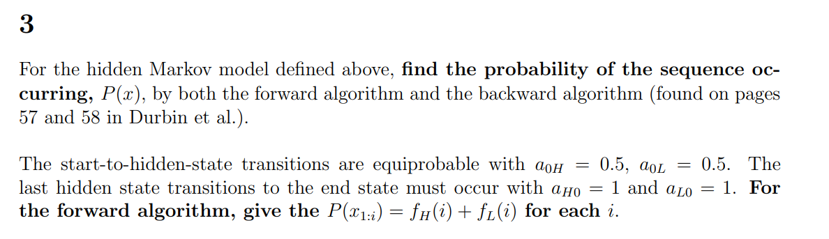 3 For the hidden Markov model defined above, find the | Chegg.com