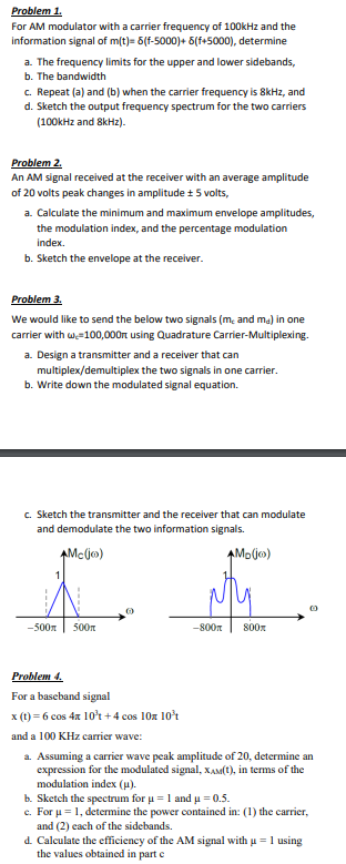 Solved Problem 1. For AM modulator with a carrier frequency | Chegg.com