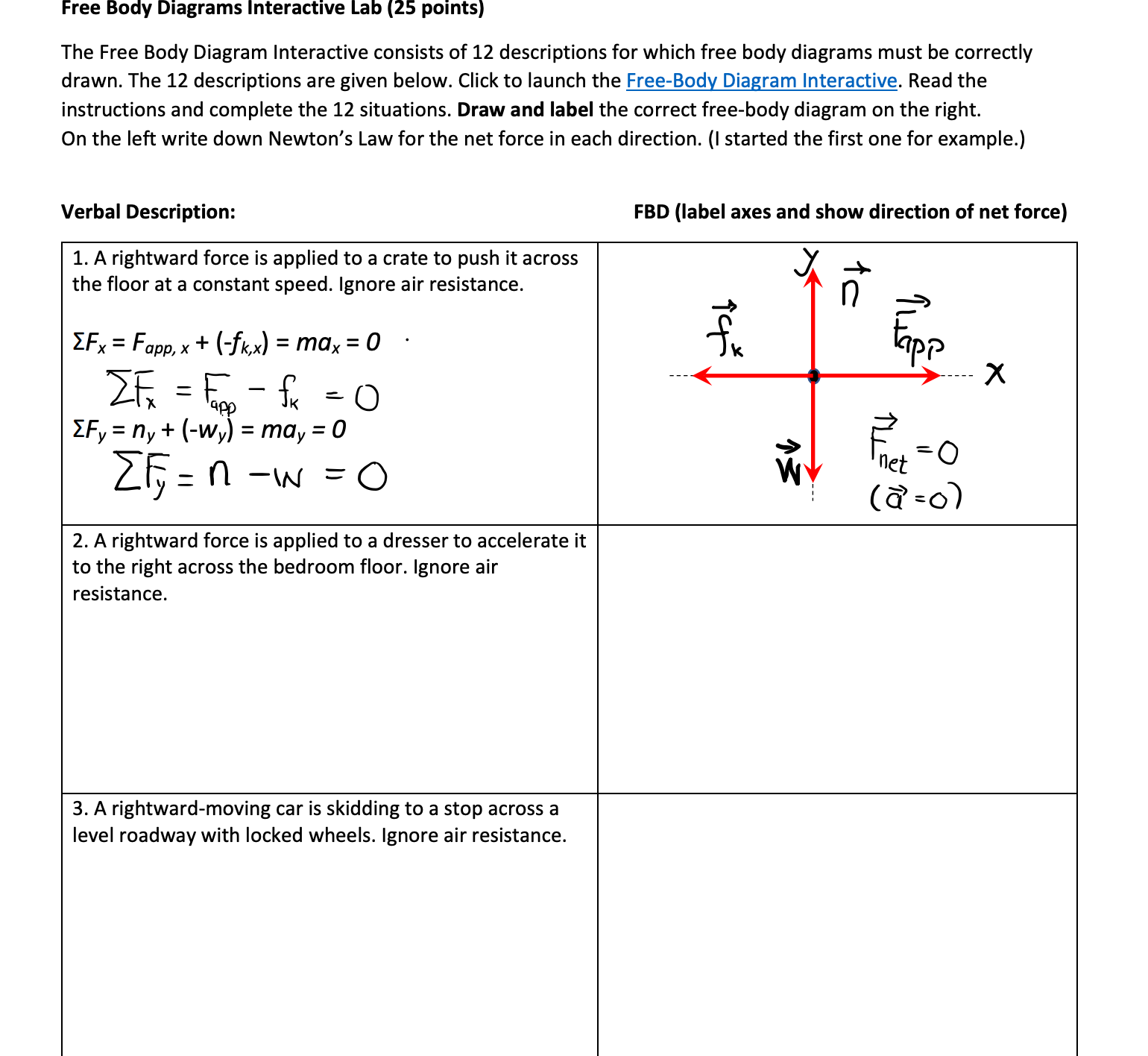Solved Free Body Diagrams Interactive Lab (25 points) The